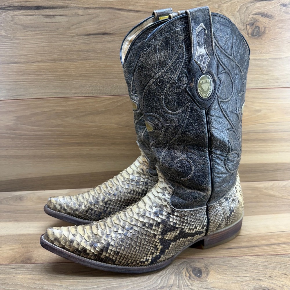WHITE DIAMONDS Mens‎ Western Boots 8.5 Snake Leather Exotic